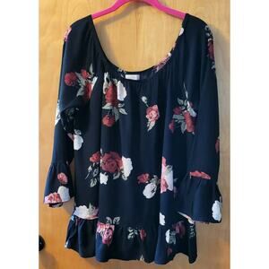 Altard State Blouse Black with Roses Size L